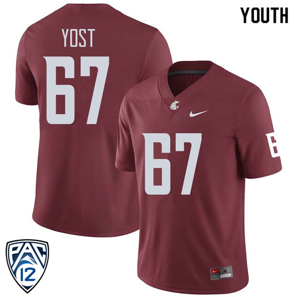 Youth #67 Seth Yost Washington State Cougars College Football Jerseys Sale-Crimson